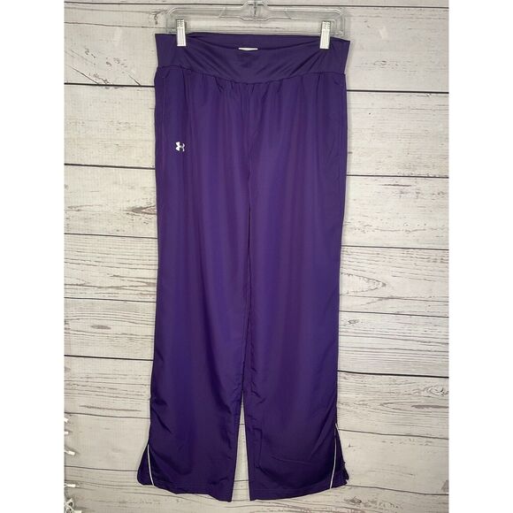 Under Armour Mens Size Medium Loose Fit Track Pants Purple Elastic Waist Zip Hem - Picture 3 of 10